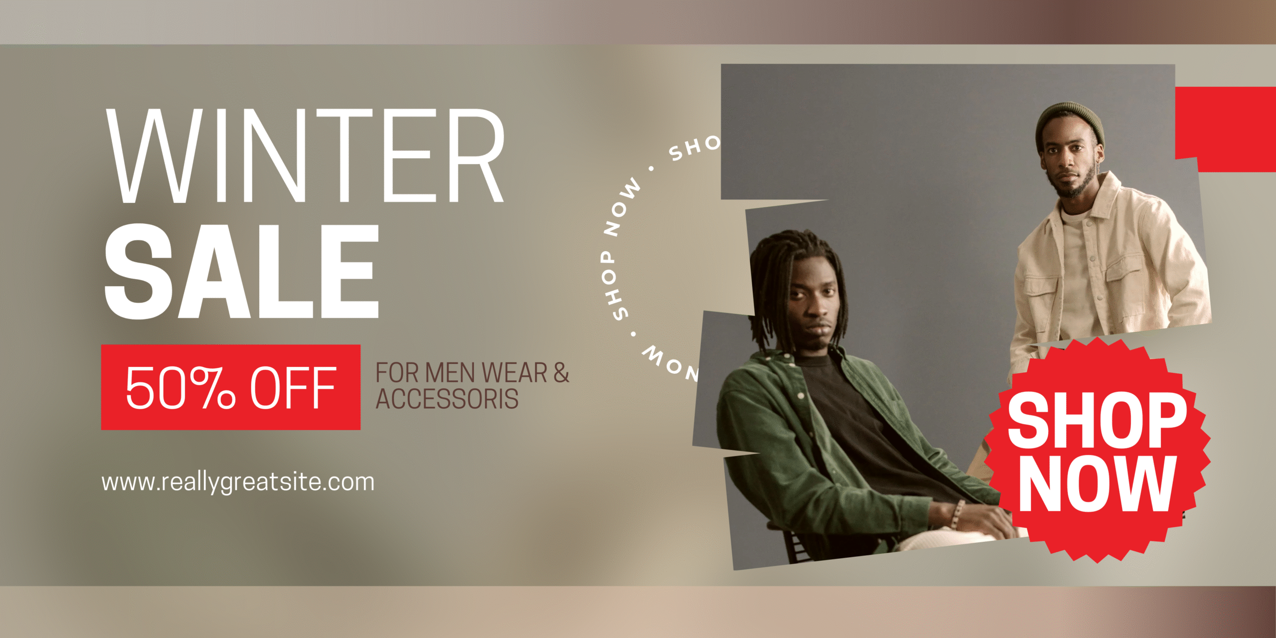 grey red photocentric simple fashion men promotion banner